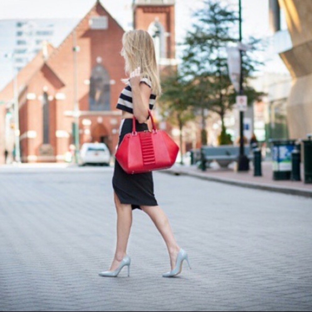 Kristina George red leather top handle handbag - Picture 5 of 8